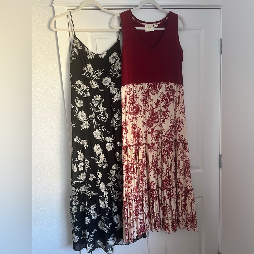 Mauve by Anthropology Red/Cream floral maxi. Jcrew black-and-white floral maxi.